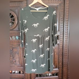 Boden green horse print dress size 10 US